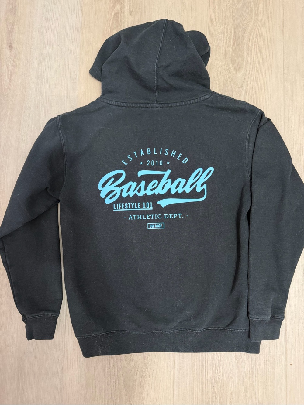 Kids Baseball Graphic Hoodie - Black with Turquoise Print